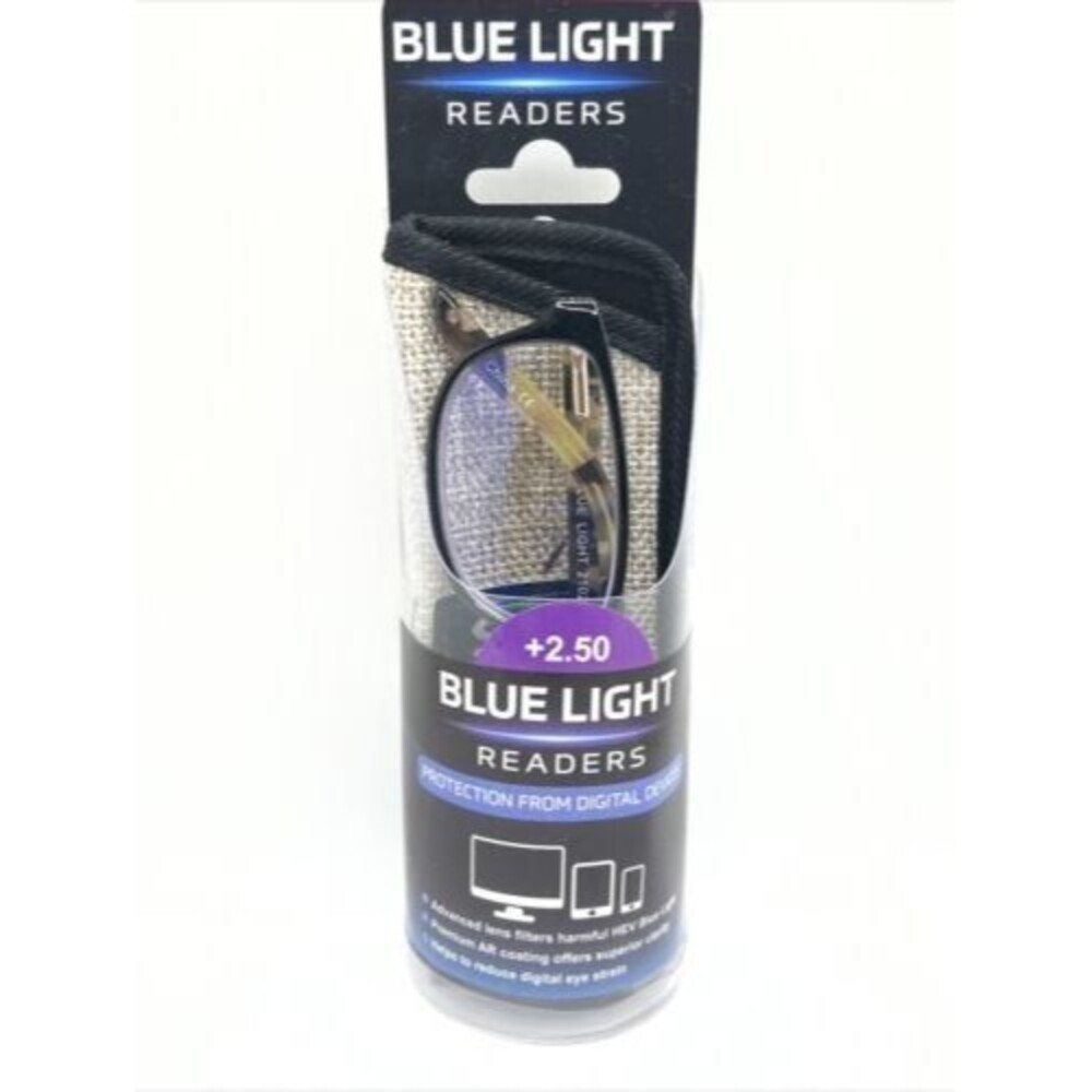 SAV Blue Light Reading Glasses +2.50 Magnification Computer Readers with Case